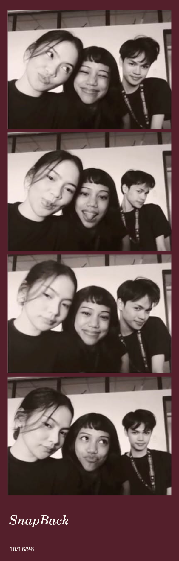 Burgundy strip with four sample photos