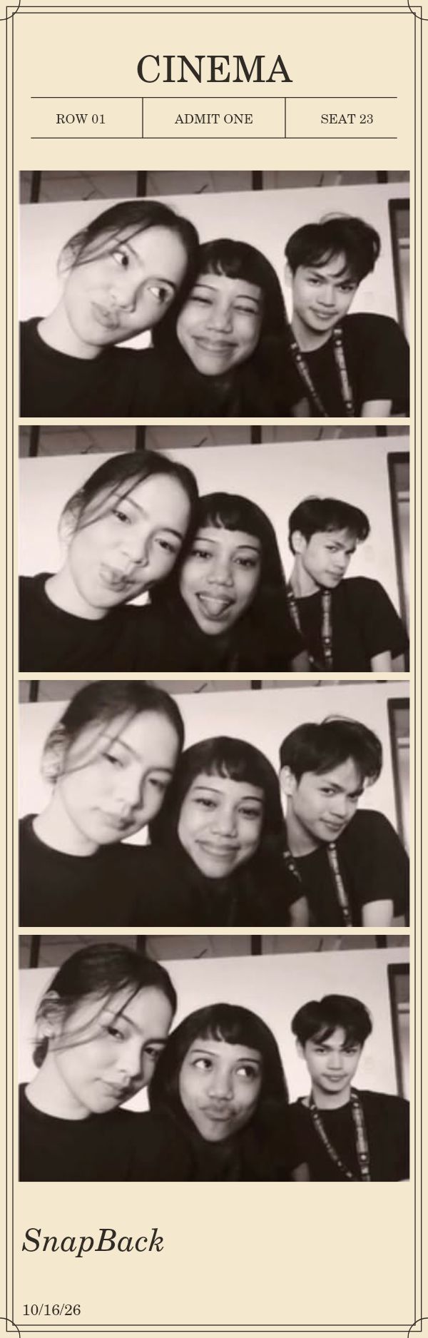 Cinema Ticket strip with four sample photos
